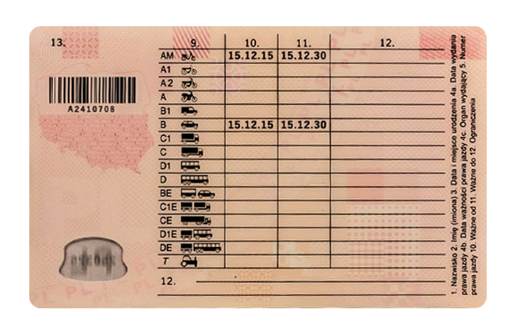 Polish Driving License Back