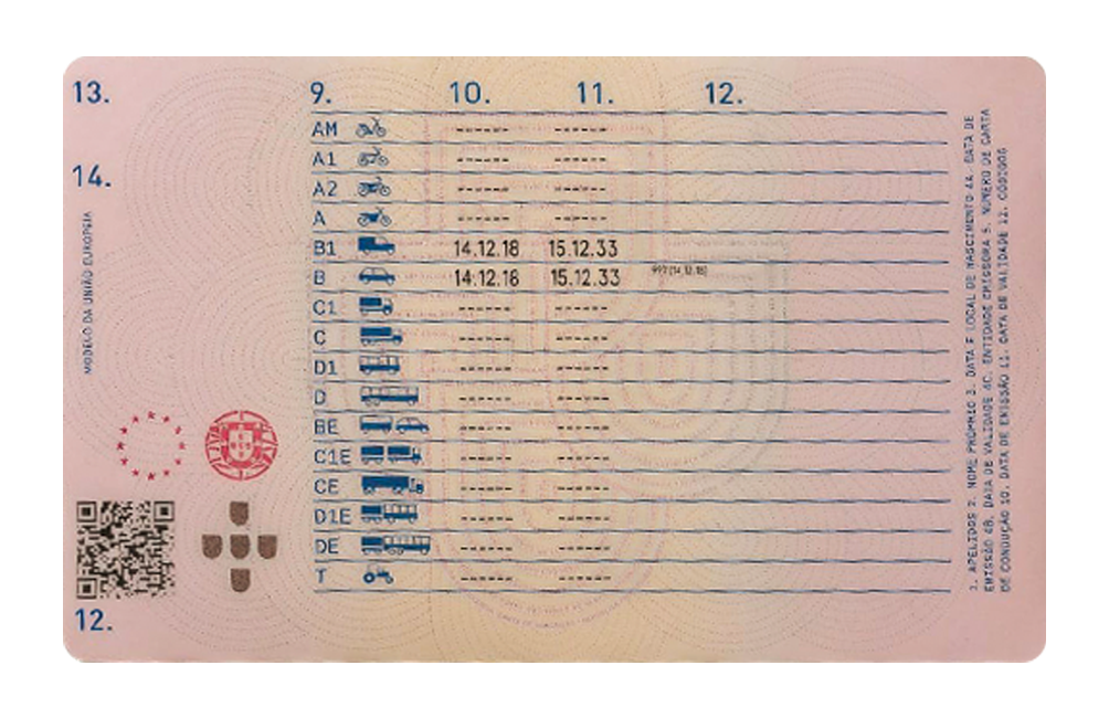 Portuguese Driving License Back