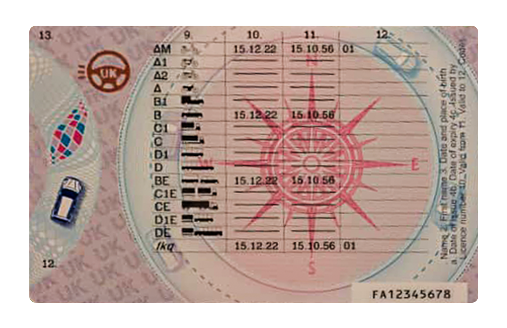 UK Driving License Back